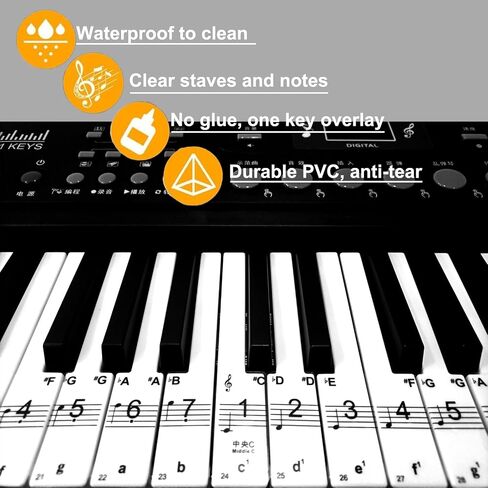 Piano Keyboard Stickers for 88/61/54/49 Key, Removable with Numbers for Beginner Piano Key Stickers for Great Children's Gift-Black in Saudi Arabia