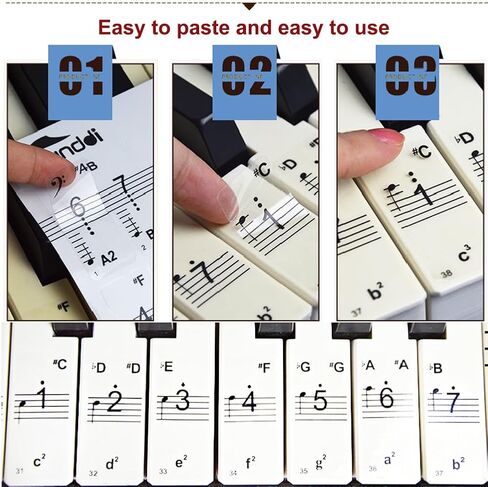 Piano Keyboard Stickers for 88/61/54/49 Key, Removable with Numbers for Beginner Piano Key Stickers for Great Children's Gift-Black in Saudi Arabia