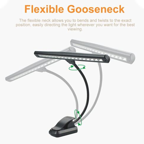 Music Stand Light,Rechargeable 18 LEDs Eye Caring Clip-on Piano Light,Super Bright Clip On Piano Lamp,3 Color Temperature,Perfect for Grand Piano,Keyboard,Sheet Music,Book Reading(Black) in Saudi Arabia