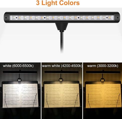Music Stand Light,Rechargeable 18 LEDs Eye Caring Clip-on Piano Light,Super Bright Clip On Piano Lamp,3 Color Temperature,Perfect for Grand Piano,Keyboard,Sheet Music,Book Reading(Black) in Saudi Arabia