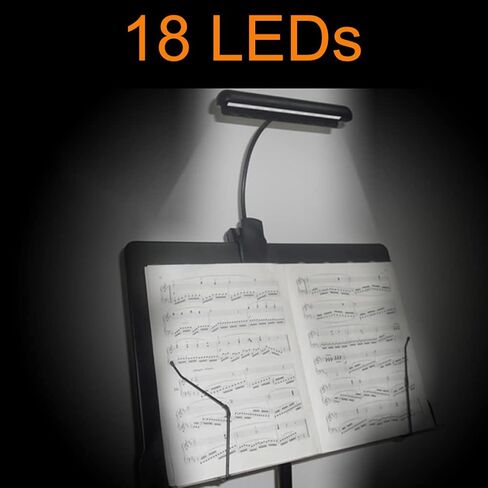 Music Stand Light,Rechargeable 18 LEDs Eye Caring Clip-on Piano Light,Super Bright Clip On Piano Lamp,3 Color Temperature,Perfect for Grand Piano,Keyboard,Sheet Music,Book Reading(Black) in Saudi Arabia