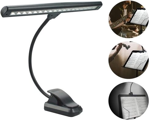 Music Stand Light,Rechargeable 18 LEDs Eye Caring Clip-on Piano Light,Super Bright Clip On Piano Lamp,3 Color Temperature,Perfect for Grand Piano,Keyboard,Sheet Music,Book Reading(Black) in Saudi Arabia