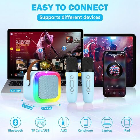 Mini Karaoke Machine for Kids Adults, Portable Bluetooth Speaker with Wireless Microphones,Toys Birthday Gifts for Girls Ages 4, 5, 6, 7, 8,9,10,11,12+ Family Home Party (Pink) in Saudi Arabia