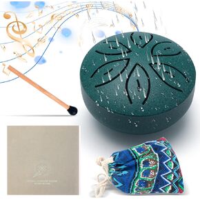 Rain Drum for Outside Garden 3 Inches 6 Notes Steel Hand Drum with Bag Music Book Drumstick Small Waterproof Rain Drum Instrument Musical Education Entertainment Meditation Yoga Gift Green