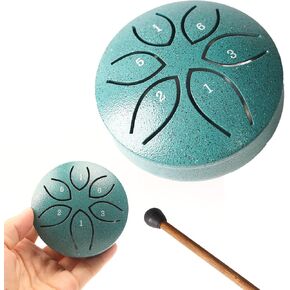 Mini Steel Tongue Drum, 3 Inch 6 Note Steel Hand Drum, Outdoor Rain Drum Instrument, for Camping, Meditation or Yoga,Musical Enlightenment Gift. (Greener)