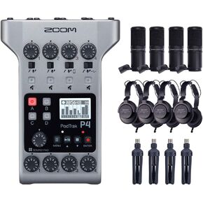 Zoom PodTrak P4 Portable Multitrack Podcast Recorder Bundle with 4X Zoom ZDM-1 Podcast Pack