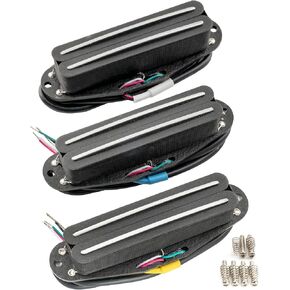 Musiclily Pro Alnico 5 Dual Hot Rail Strat Pickups Single Coil Sized Humbucker Super Distortion Neck Middle Bridge Pickups Set for Strat Squier Style Electric Guitar, Black