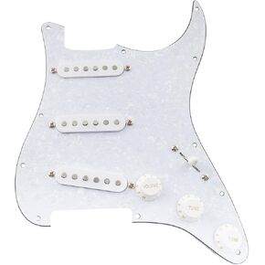 Musiclily Pro SSS Guitar Pre-wired Pickguard Loaded Strat Pickguard with Artec Staggered Alnico 5 Single Coil Pickups for American/Mexico Squier Strat Style Electric Guitar, 3Ply White