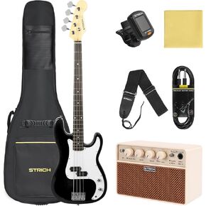 STRICH Electric Bass Guitar 4 Strings Full-Size Beginner Kit, PB-Style Standard Bass for Starter with 20w Amp, Bag, Tuner, Strap, Cable, SPB-S10 Sunburst