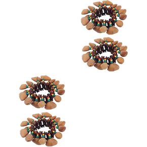 ibasenice 4 Pcs African Nutshell Handbell Kashaka Creative Djembe Bangle Charms Bracelets Instrument Toy Nuts Shell Bracelet African Tribal Nut Handbell Toys Coconut Shell Unique Wrist Bell