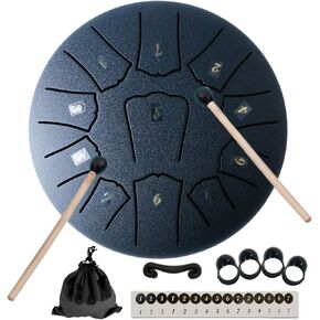 Miwayer Rain Chime Drum for Garden, 6 Inch 11 Notes, Steel Tongue Drum, Chakra Drum for Music Education, Camping, Entertainment, Meditation, Yoga (Malachite, 6 Inch 11 Notes)