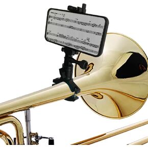 Musical Instrument Phone Stand for Low Brass Lyre,Mount Your Phone to Trombone Flugelhorn Euphonium Marching Baritone Mellophone Ultralight Aluminium Alloy Black (Black)
