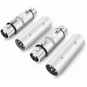 1/4 to XLR Adapter for Microphone, Mixer, 4 Pack, Silver, 1/4 TRS Male to XLR Female Adapter, XLR 3-PIN Adapter Connector, Compatible with Microphone,Mixer, Zinc Alloy with Nickel Plating
