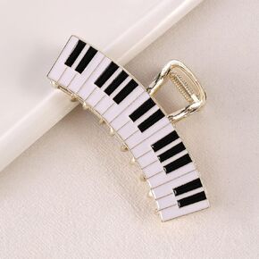 Oil Dripping Black and White Piano Keys Piano Metal Hairpin Large Catch Clip Back Head Hair Accessories Shark Clip (Piano keys)