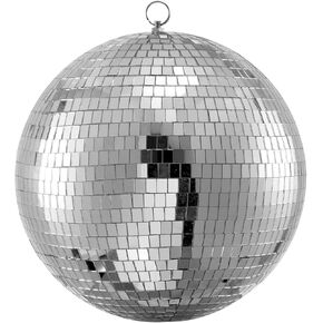 Mirror Disco Ball 12 Inch – Hanging Lighting Fixture with Ring – Ideal for Party, DJ Club, Bar, and Wedding Decorations – Silver Finish