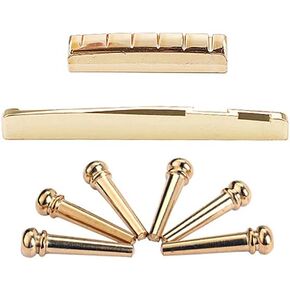 Alnicov 6 PCS Brass Bridge Pins with Guitar Bridge Saddle Nut Set for 6 String Acoustic Guitar Replacement