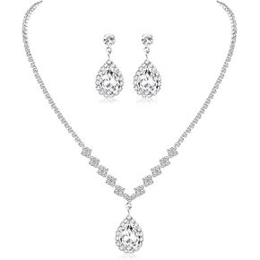 Prom Jewelry Sets Silver Bride Jewelry Set for Wedding Bridesmaid Accessories Necklace Earrings Bracelet Set Elegant Crystal Wedding Prom Jewelry for Women Girls