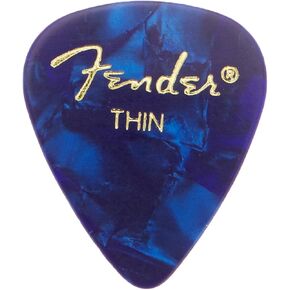 Fender 351 Shape Classic Thin Celluloid Picks, 12 Pack, Blue Moto for electric guitar, acoustic guitar, mandolin, and bass