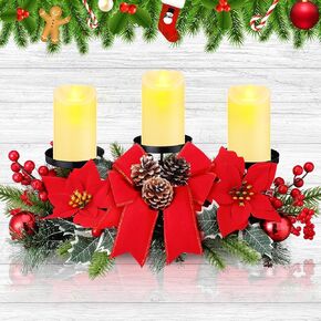 Fall Harvest Centerpiece Thanksgiving Candle Holders with 3 LED Candles and 1 String Lights, Maple Leaves Sunflower Centerpiece with 3 Candle Holders for Tables Autumn Fall Decorations