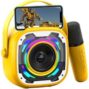 Mini Karaoke Machine for Kids Adults, Portable Bluetooth Speaker with Wireless Karaoke Microphone, Singing Machine Christmas Toys Birthday Gifts for Girls Boys Ages 3 4 5 6 7 8 9 10 11 12+ (Yellow)