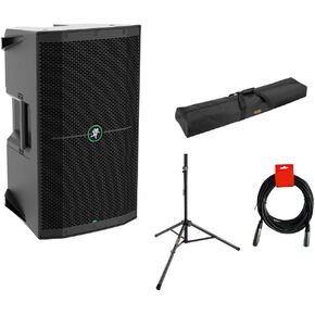 Mackie Thump 210 (2 Pack) Bundle with XLR- XLR Cable (2 Pack), Auray SS-47S-PB Deluxe Height-Adjustable Steel Speaker Stands with Tripod Base and Carrying Case