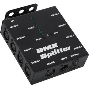 XLR DMX Splitter，8-Channel Wireless DMX 512 Signal Amplifier,3-Pin Output DMX Transmitter Receiver for Disco Party LED Stage Lighting Christmas and Halloween