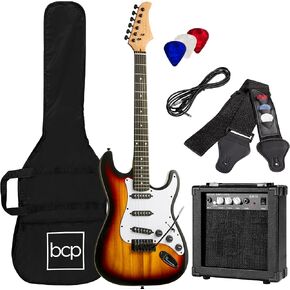 Best Choice Products 39in Full Size Beginner Electric Guitar Starter Kit w/Case, Strap, 10W Amp, Strings, Pick, Tremolo Bar - Natural in Kuwait