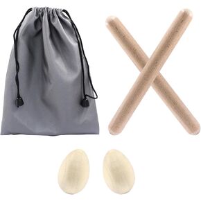 Piutouyar 5 Pack Musical Percussion Instrument Set, 2 Pack 8 Inch Rhythm Sticks, 2 Pack Wood Egg Shakers with 1 Pack Waterproof Carry Bag