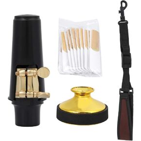 Bnineteenteam 4 in 1 Alto Sax Saxophone Mouthpiece Set,Saxophone Mouthpiece Mute Silencer Neck Strap