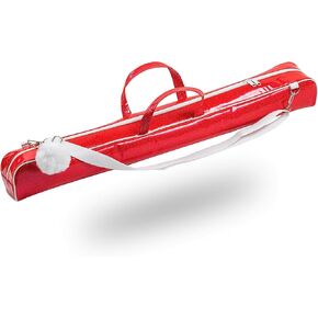 Twirling Baton Bag with Adjustable Strap for 30 inches twirling baton - Ruby Red Sparkle Baton case for Majorette Dance Batons - Comes with White Fluffy Pom Pom Keychain
