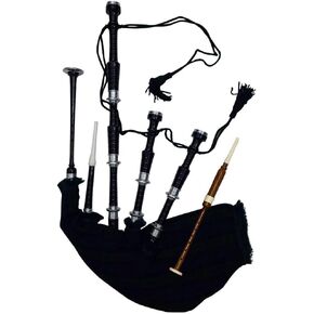 Scottish Great Highland Bagpipe Black Watch Cover & Cord Silver Mounts Black Finish with Tutor Book Reeds/Drone(USA)
