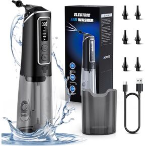 ONLYCARE Electric Ear Wax Removal Kit - 3 Pressure Modes LED Display Water Powered Ear Cleaner with 6 Reusable Replacement Tips - Rechargeable Earwax Cleaning Tool Waterproof, Safe and Effective