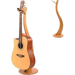 Wooden Guitar Stand Floor - Handmade Bamboo Guitar Music Stands for Acoustic Guitar Players, Wood Guitars Holder with Hanger for Electric Guitar, Mandolin, Banjo (Guitar Stand)