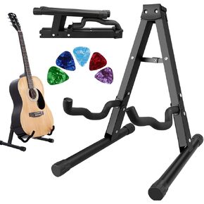 حامل جيتار عالمي، حامل جيتار صوتي قابل للطي على شكل حرف A مع أذرع مطاطية ورغوية غير قابلة للانزلاق، حامل جيتار معدني للجيتار الصوتي/الجيتار الكهربائي/الباس/القيثارة/البانجو/الكمان in Kuwait