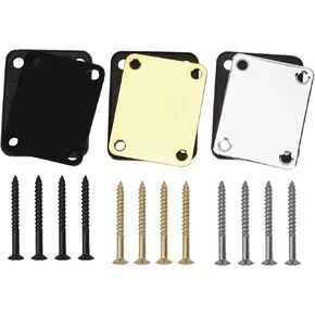 3Pcs Yootones 4 Holes Metal Guitar Neck Plate Compatible with Squier Strat Fender Replacement Jazz Bass Electric Guitar Part (Silver/Black/Gold)