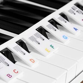 Beginner Piano Keyboard Guide Stickers for 88 and 61 Keys, Removable Piano Keyboard Learning Labels, Made of Silicone, No Stickers Needed, Reusable (Colorful Text on White Background)