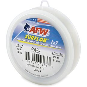 American Fishing Wire Surflon Nylon Coated 1x7 Stainless Steel Leader Wire - Fishing Leader Line for Saltwater, 10lb Test - 250lb Test in Bright, Black, Camo in 30ft, 100ft, 300ft and 1,000ft Lengths