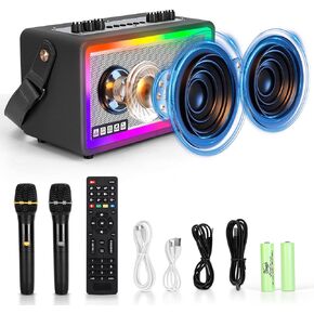Karaoke Machine,Karaoke Speaker with 2 UHF Wireless Microphones, Karaoke Machine for Adults PA System with Remote Control&Volume Control&LED Lights,Portable Bluetooth Speakers Support TF/USB/AUX/OTG