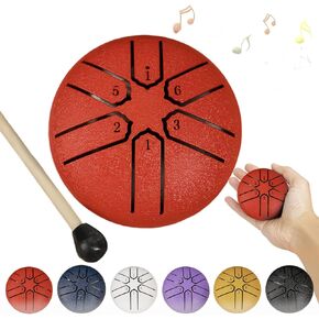 Steel Tongue Drum Rain Chime, Rain Drum for Outside, Rain Drum Instrument for Outside, Steel Tongue Drum Rain Chime Waterproof, Steel Tongue Drum 3 Inches 6 Notes, Mini Handpan Drum (Red)