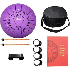 Steel Tongue Drum, 12 Inch 13 Note, Percussion Instrument, Hand Pan Drum, With Bag, Music Book, Drumstick and Finger Cover (Black)