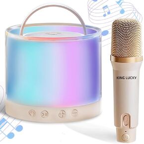 king lucky Mini Karaoke Machine for Kids, Small Bluetooth Speaker with Wireless Microphones for 4, 5, 6, 7, 8,9,10,11,13 Year Old Girl, Birthday, Children's Day (K36 with 2 Mic)
