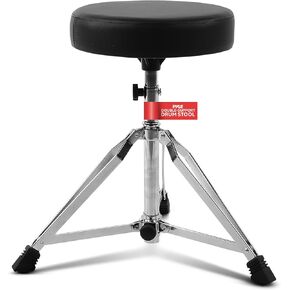 Pyle Adjustable Drum Throne Stool with Double-Braced Tripod Legs, Foam-Cushioned Seat, Non-Slip Feet, Foldable Design, Durable Steel Build, On Stage & in-Studio Use, 21.25"x21.25"x22.80" Inch