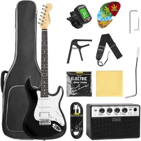 STRICH Electric Guitar Beginner Kit, Solid Body 39" Full Size Electric Guitar HSS Pick Up for Starter, with 10W Amp, Bag, Digital Tuner, Capo, Strap, String,Cable, Picks, SST-S20 Sunburst