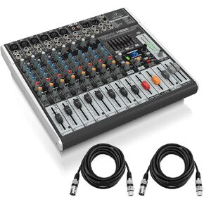 Behringer XENYX X1222USB Premium 12-Input 2/2-Bus Mixer with XENYX Mic Preamps and Compressors, British EQs - With 2 Pack 15' 8mm XLR Microphone Cables in Kuwait