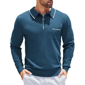 COOFANDY Knitted Long Sleeve for Men Button Collar Polo Sweaters Casual Business Dress Polo Fall Mens Sweater Polo Brown