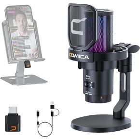 comica EJoy Uni Pro Wireless USB Microphone with USB C Receiver,RGB Condenser Microphone for Streaming/Podcasting/YouTube/Vocal Recording,Gaming Mic for PC/Computer/Mac/Phones(Mic Stand)