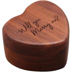 Wooden Heart shape Ring box Engraved for Proposal, Engagement, Wedding (will you marry me)