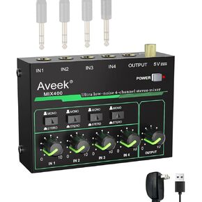 Aveek 10 Channel Mixer - Mini 10 Stereo Audio Mixer, Low-Noise for Precision Sub-Mixing,1/4" TRS Input/Output Ideal for Mics/Guitars/Bass/Stage