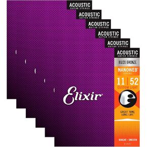 Elixir 11027 Acoustic 80/20 Nano Custom Light 11-52 (6 Pack Bundle)
