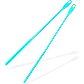 Leezmark 2 Pcs Silicone Straw Brushes, 6mm & 8mm Long Straw Cleaner Reusable Brush Set for Stanley Cup Accessories, Bendable Straw Brush Cleaners, Food Grade Straw Cleaning Brush Kit (Blue, Green)